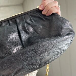 HOBO Black Purple Metallic Leather Mini Bag with Gold Chain